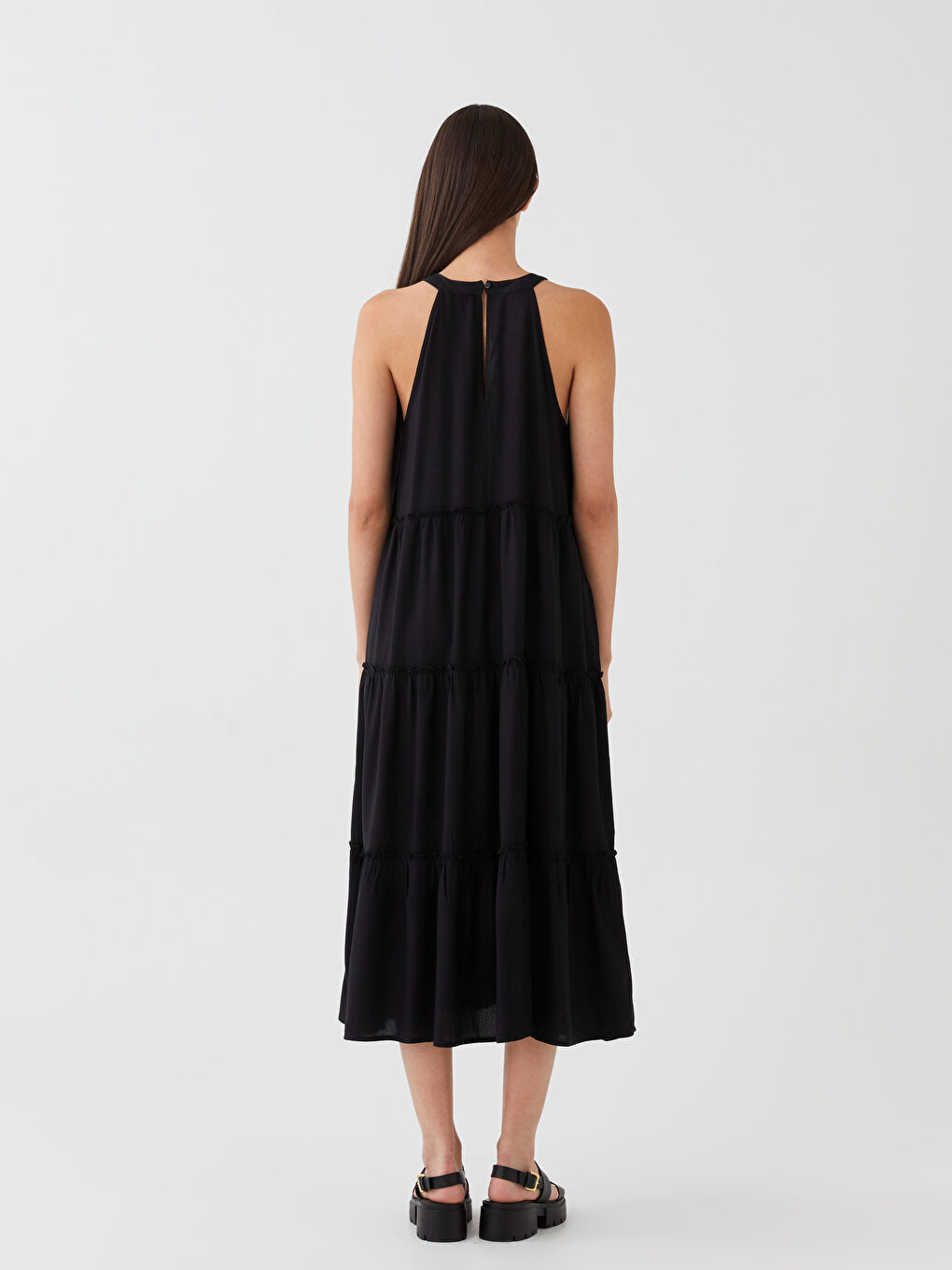 LCW Vision Halter Collar Plain Crinkle Women's Dress -S3HH39Z8-RQL
