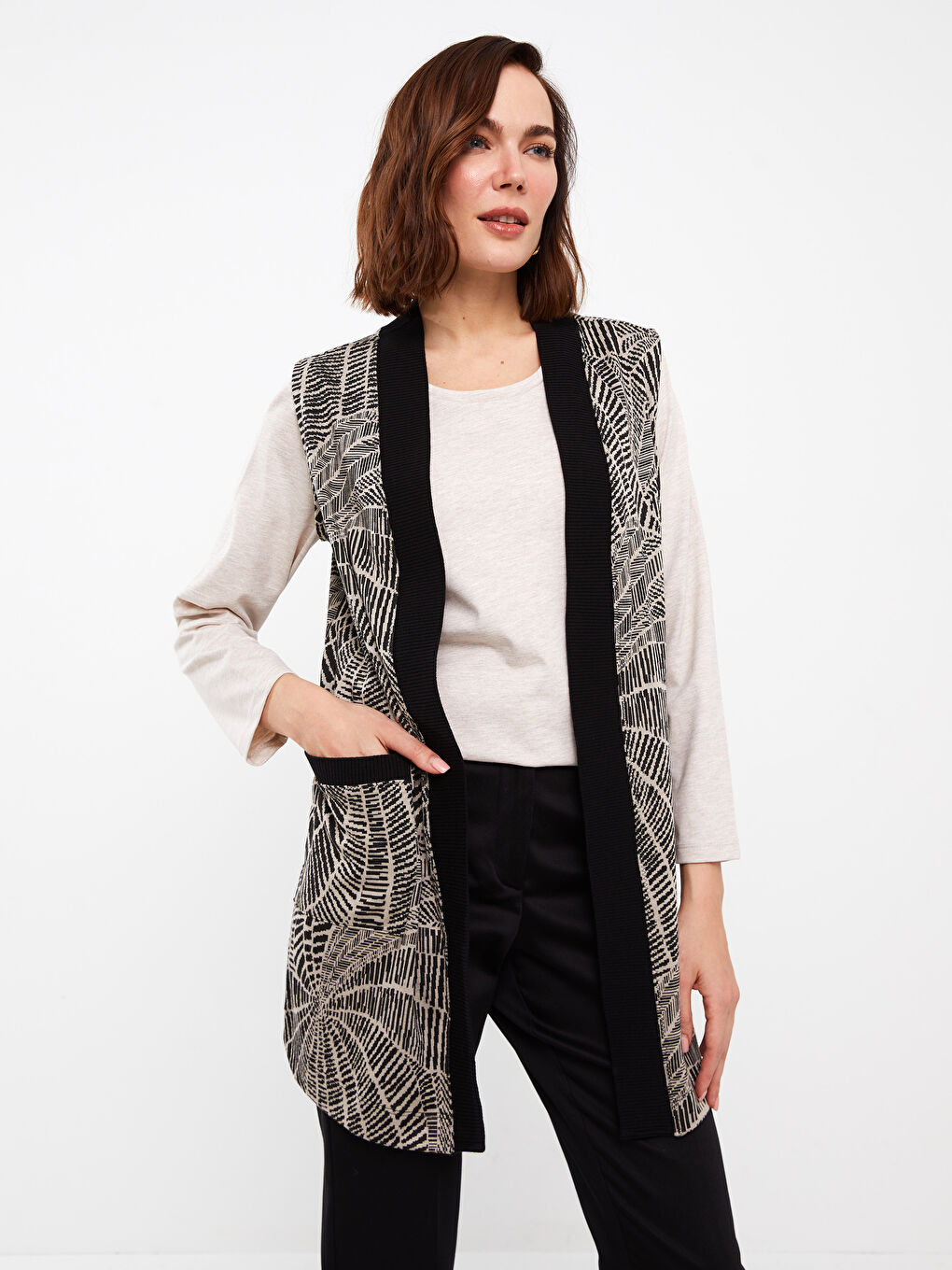 Shawl Collar Patterned Women's Vest