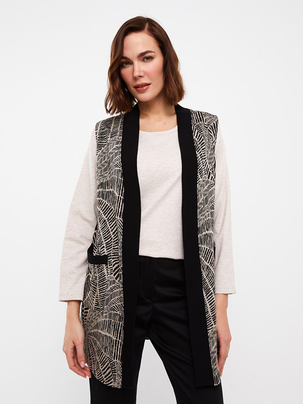 Shawl Collar Patterned Women's Vest-1