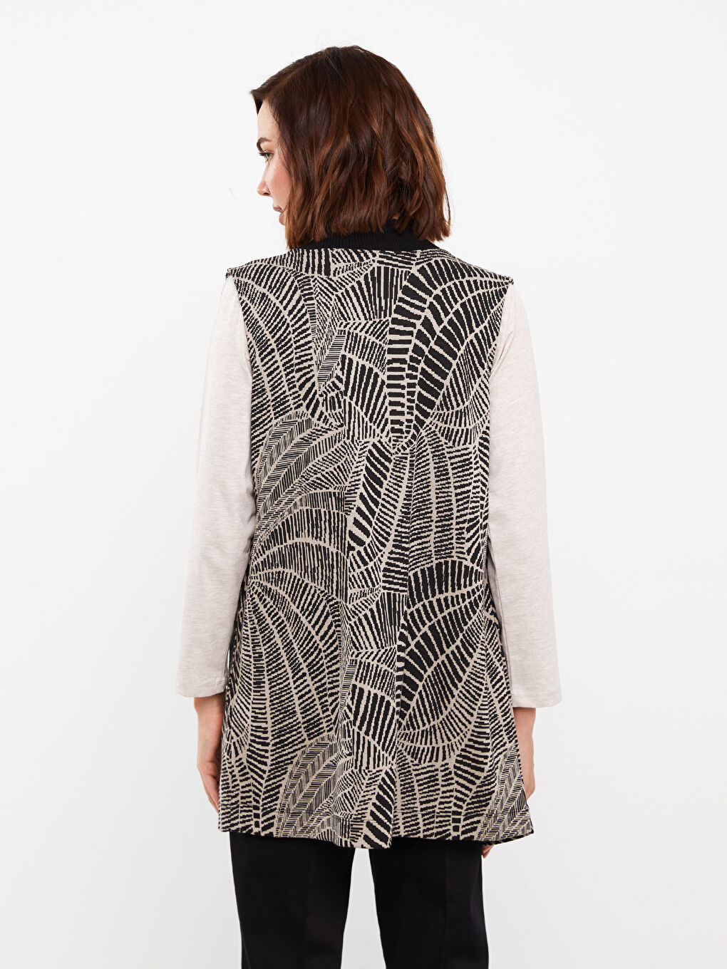 Shawl Collar Patterned Women's Vest-4