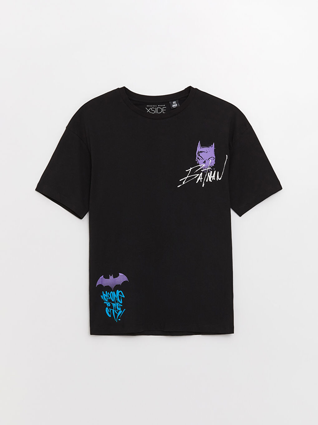 Siyah Bisiklet Yaka Kısa Kollu Batman Baskılı Penye Erkek Tişört-5