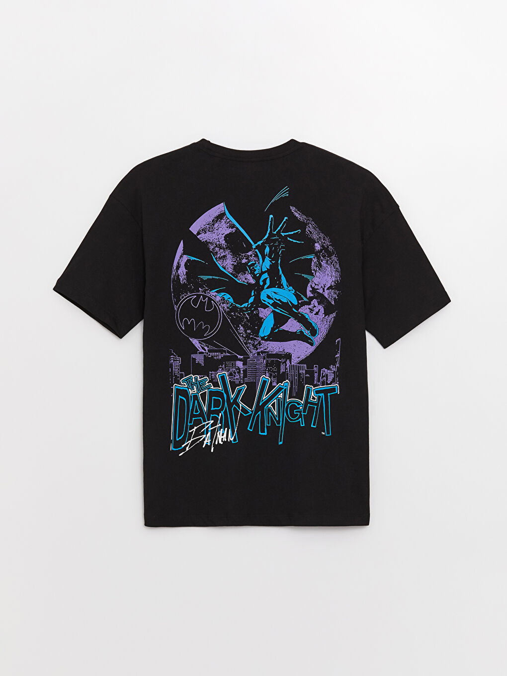 Siyah Bisiklet Yaka Kısa Kollu Batman Baskılı Penye Erkek Tişört-6