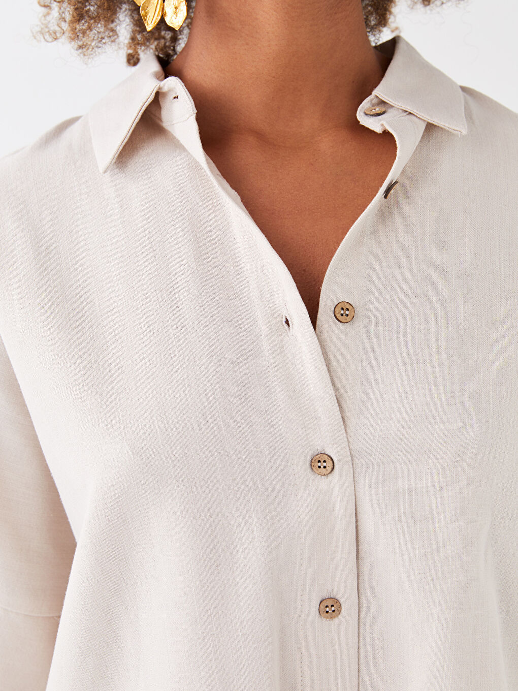 Plain Short Sleeve Oversize Linen Blend Women's Shirt-3