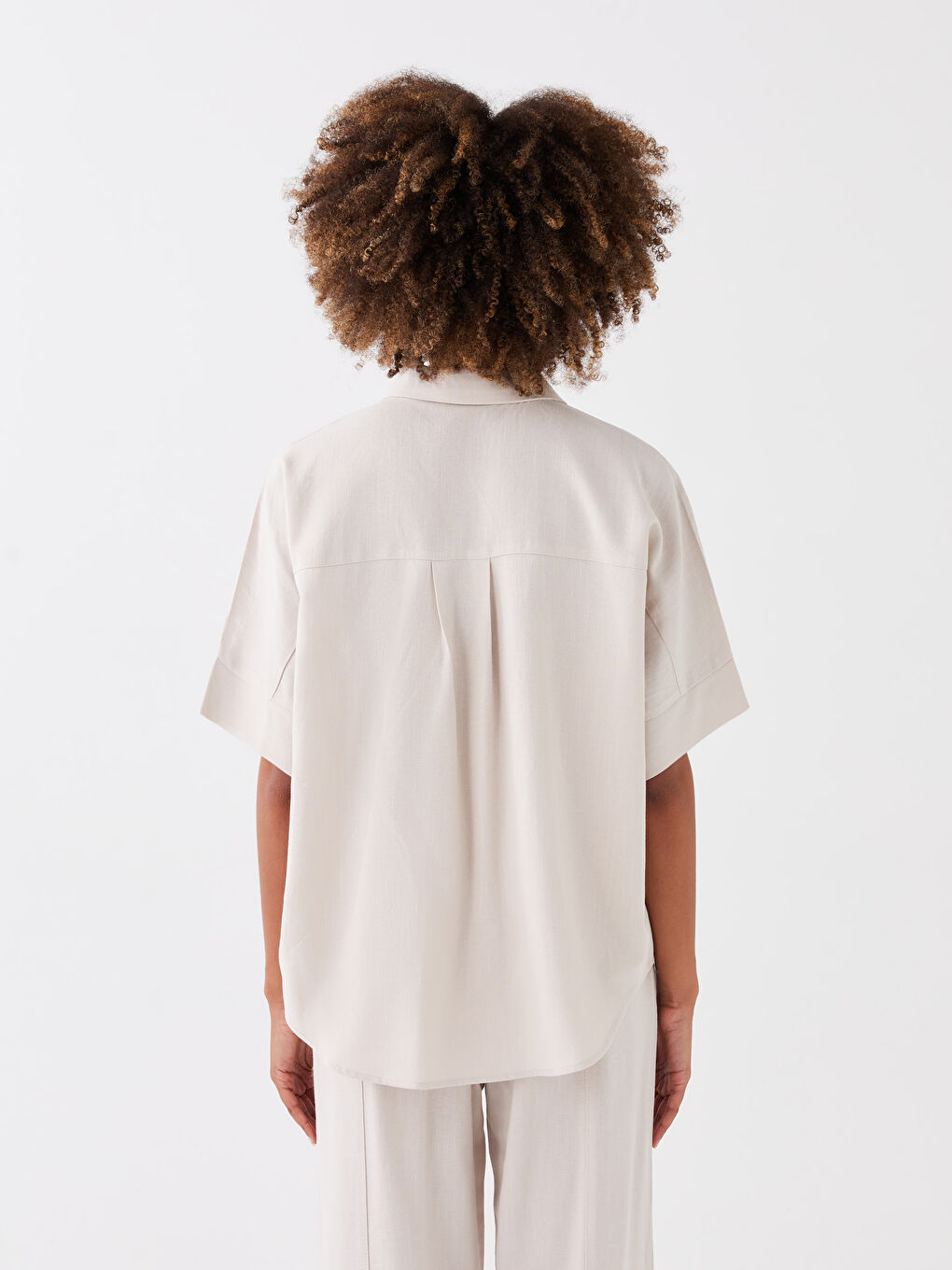 Plain Short Sleeve Oversize Linen Blend Women's Shirt-4