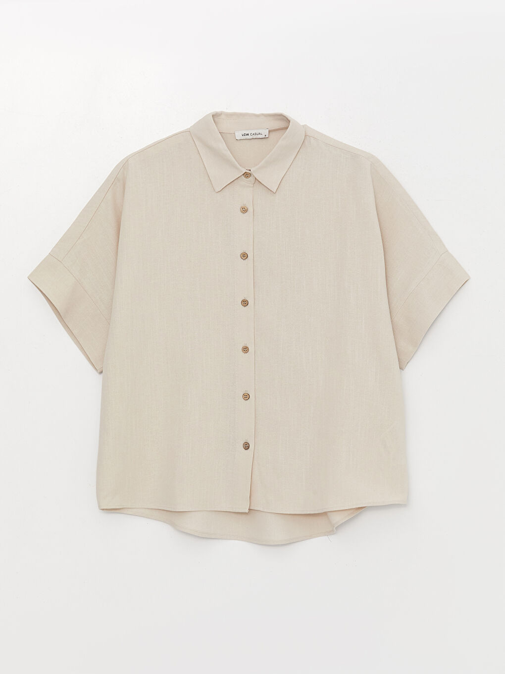 Plain Short Sleeve Oversize Linen Blend Women's Shirt-5