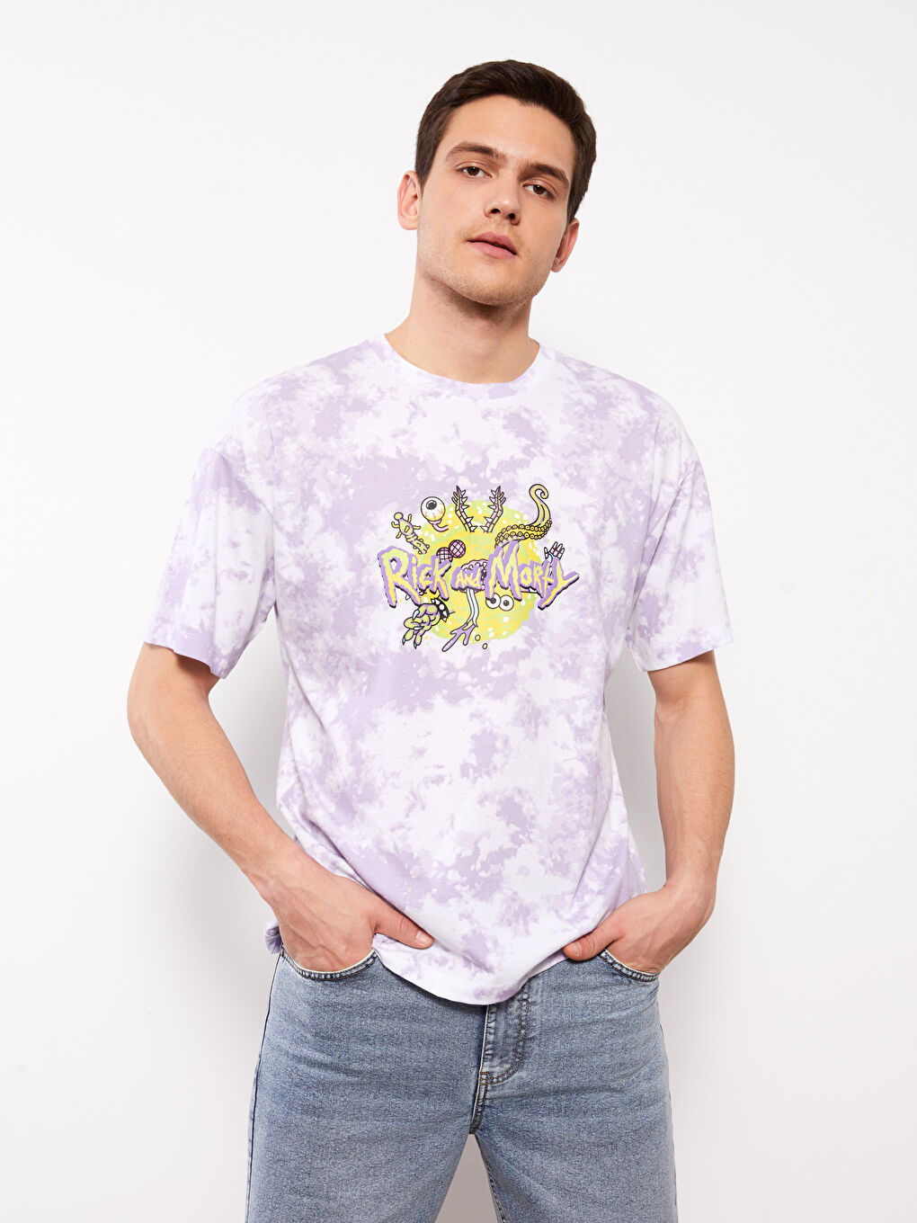 Crew Neck Short Sleeve Rick and Morty Printed Jersey Men's T-Shirt-1