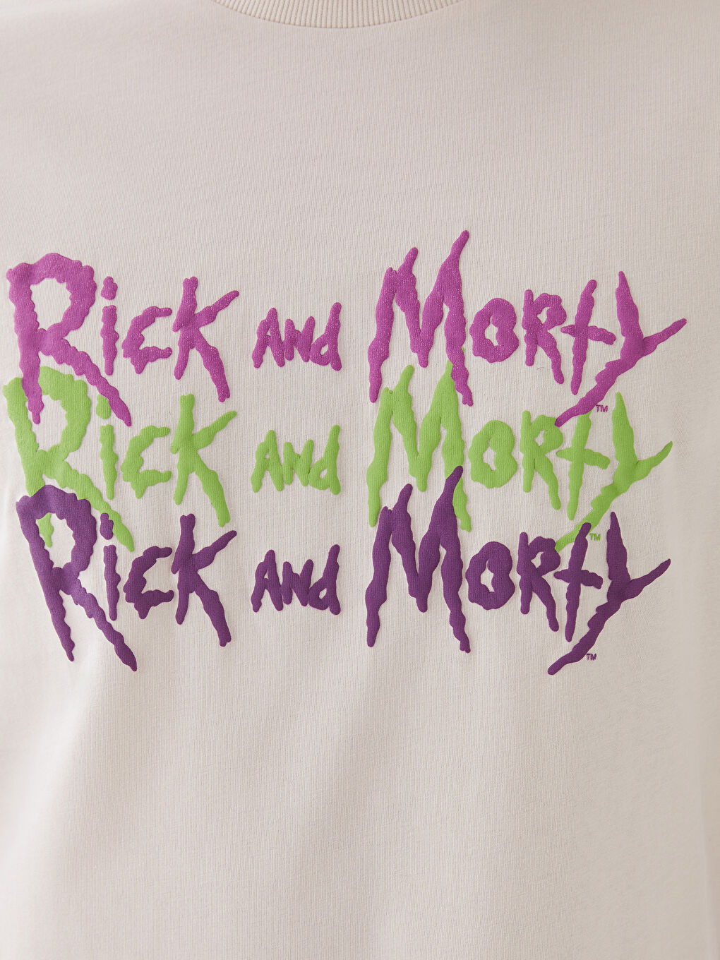 Bej Bisiklet Yaka Kısa Kollu Rick and Morty Baskılı Penye Erkek Tişört-2