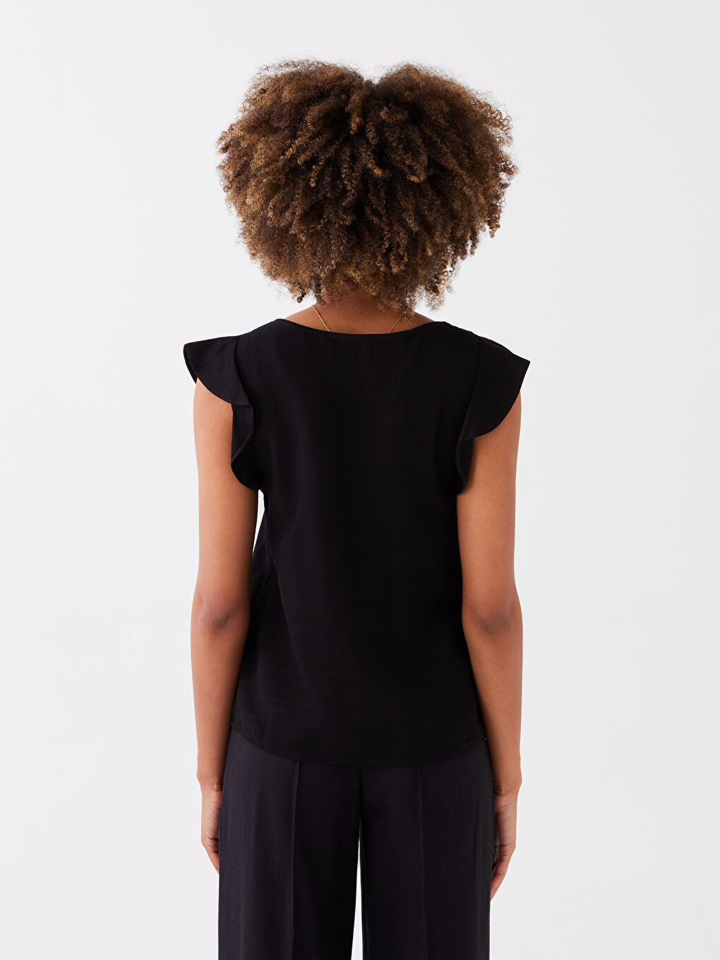 V-Neck Linen Blend Women's Blouse-3