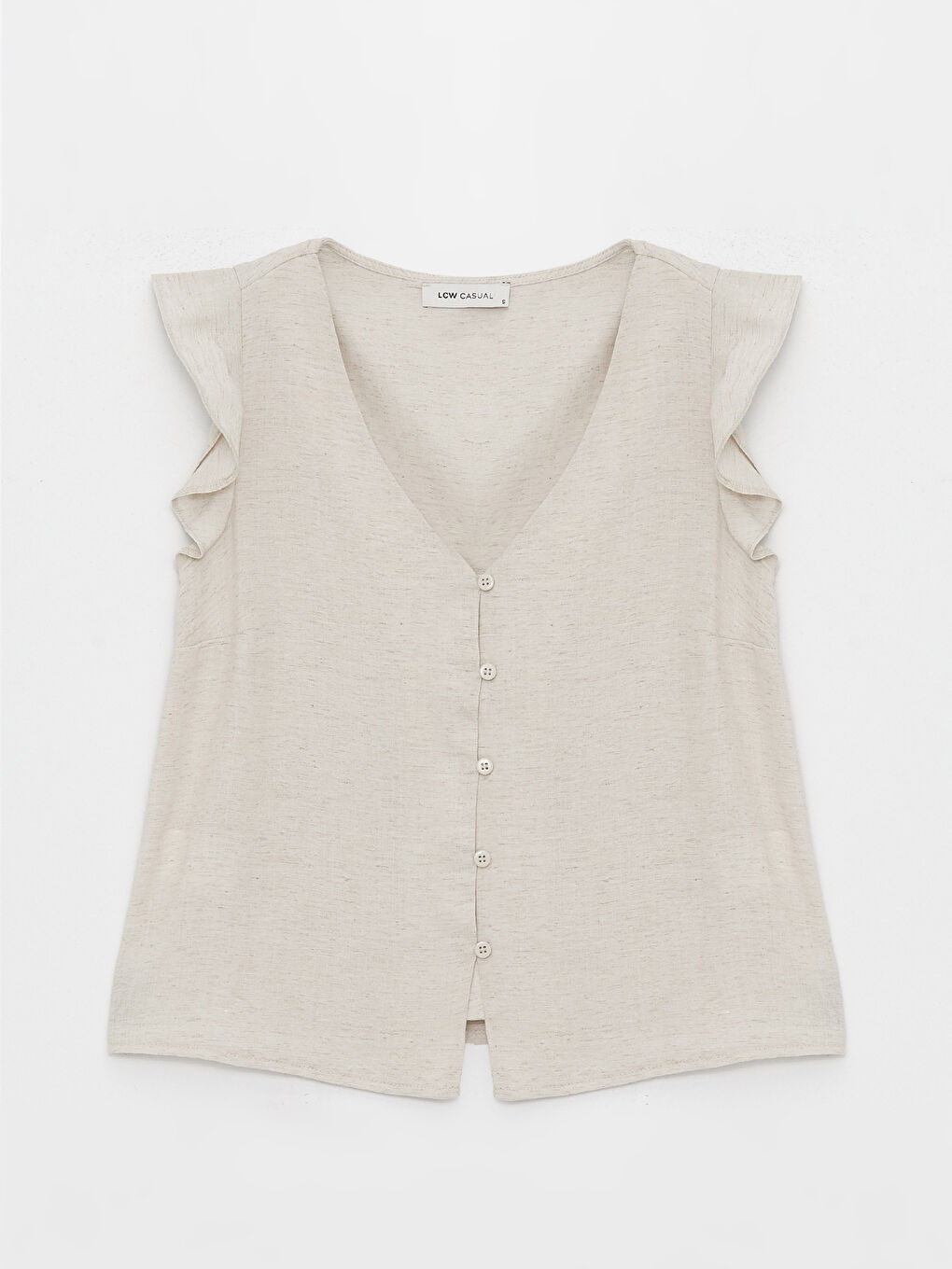 V-Neck Linen Blend Women's Blouse-5