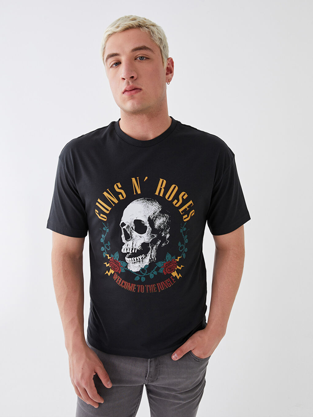 XSIDE Crew Neck Short Sleeve Guns N'Roses Printed Combed Men's T-Shirt -S3HH59Z8-E93