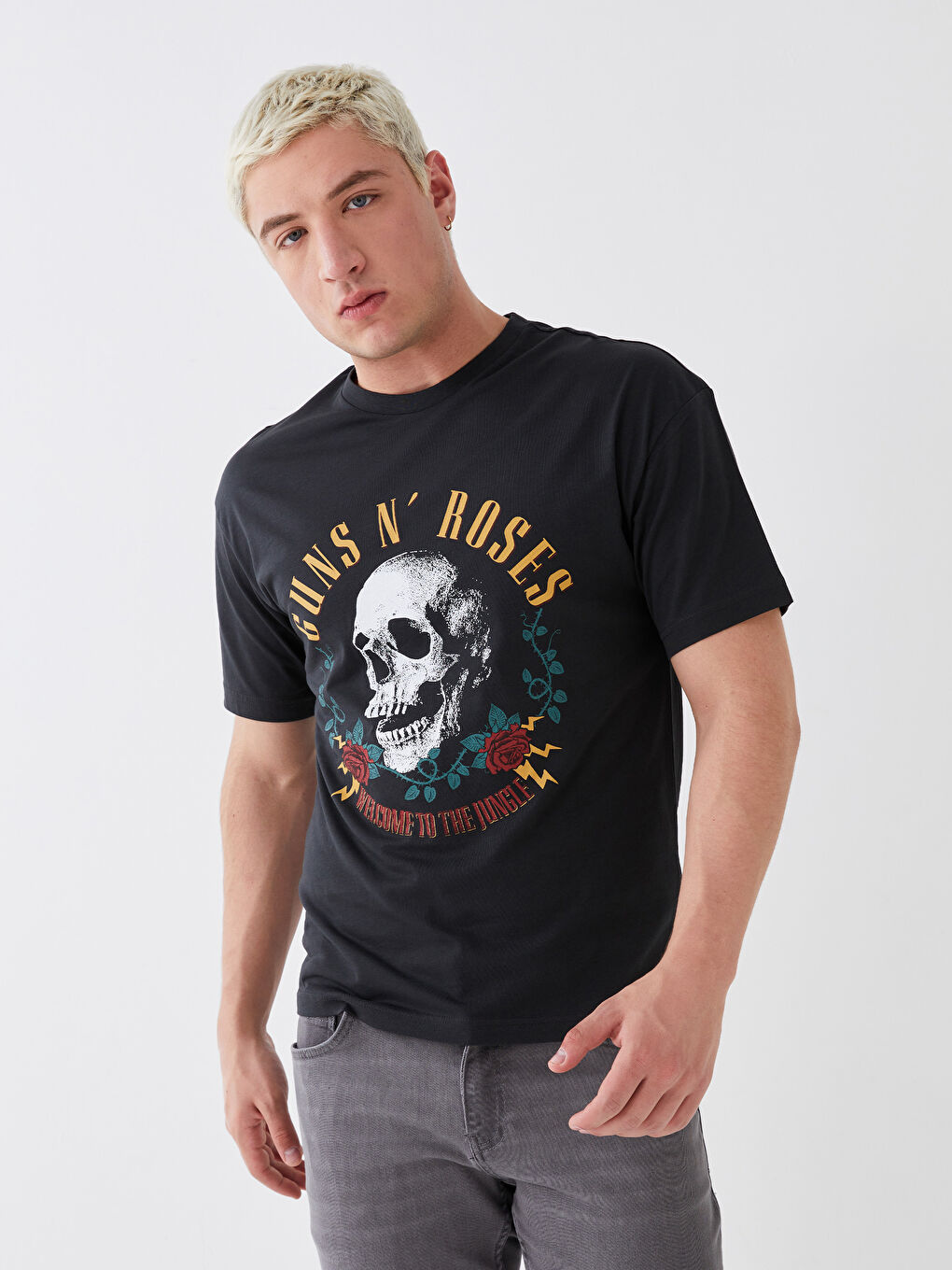 XSIDE Crew Neck Short Sleeve Guns N'Roses Printed Combed Men's T-Shirt -S3HH59Z8-E93