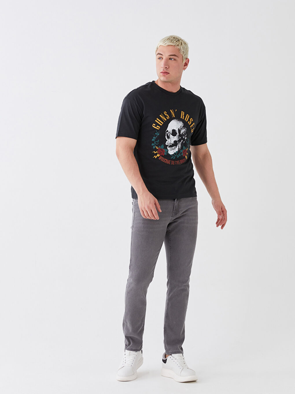 XSIDE Crew Neck Short Sleeve Guns N'Roses Printed Combed Men's T-Shirt -S3HH59Z8-E93