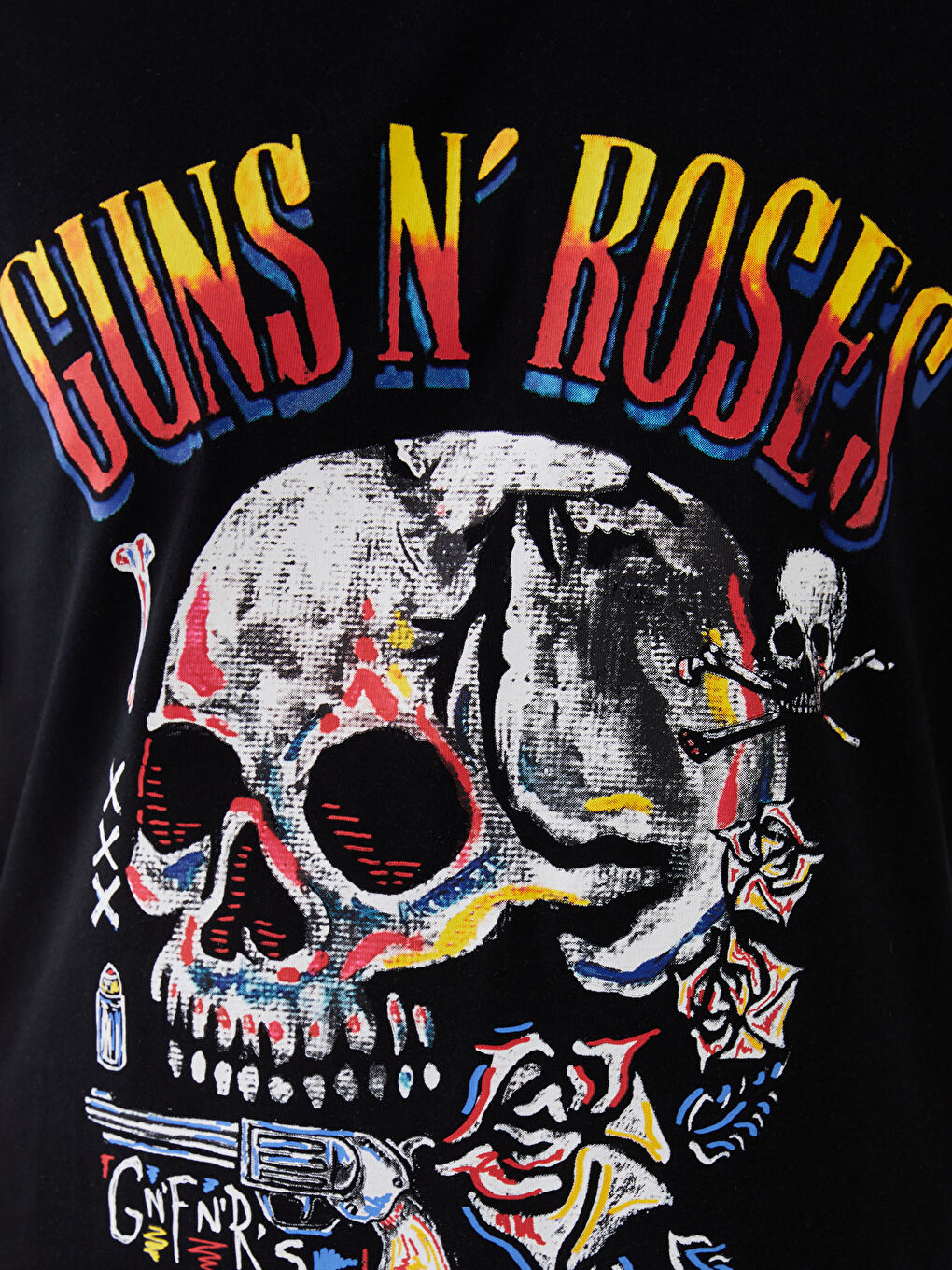 Siyah Bisiklet Yaka Kısa Kollu Guns N'Roses Baskılı Penye Erkek Tişört-3