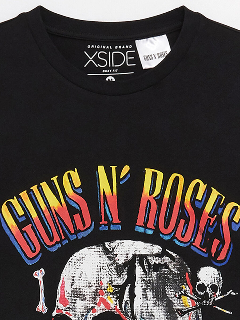 Siyah Bisiklet Yaka Kısa Kollu Guns N'Roses Baskılı Penye Erkek Tişört-7