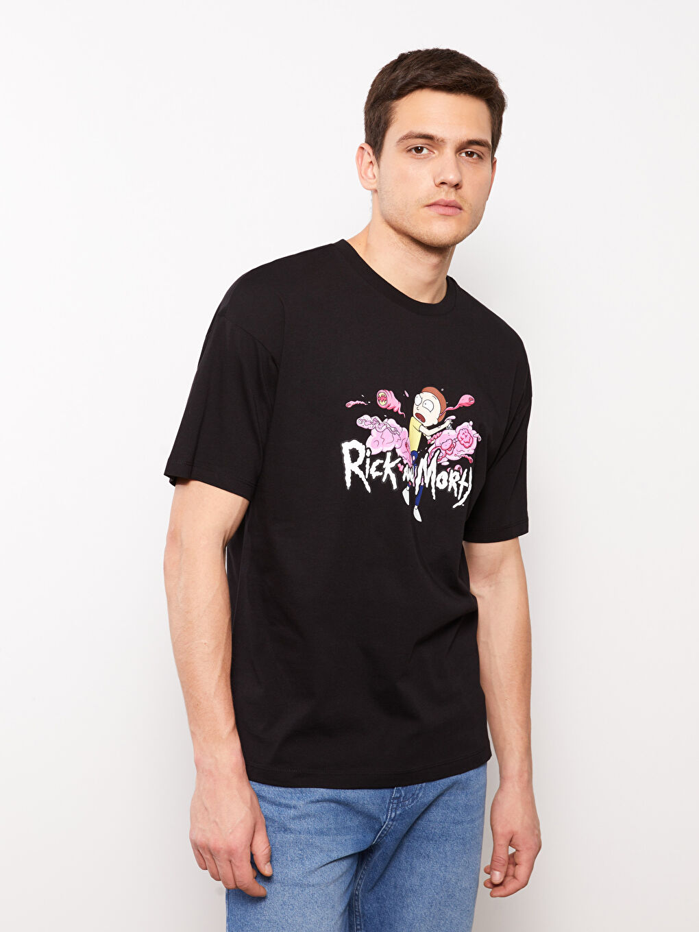 Crew Neck Short Sleeve Rick and Morty Printed Jersey Men's T-Shirt-1