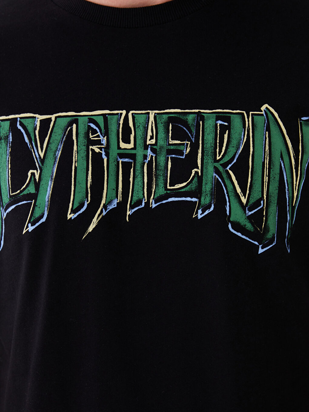 Siyah Bisiklet Yaka Kısa Kollu Harry Potter Baskılı Penye Erkek Tişört-3