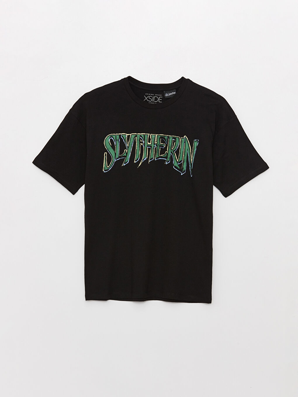 Siyah Bisiklet Yaka Kısa Kollu Harry Potter Baskılı Penye Erkek Tişört-5