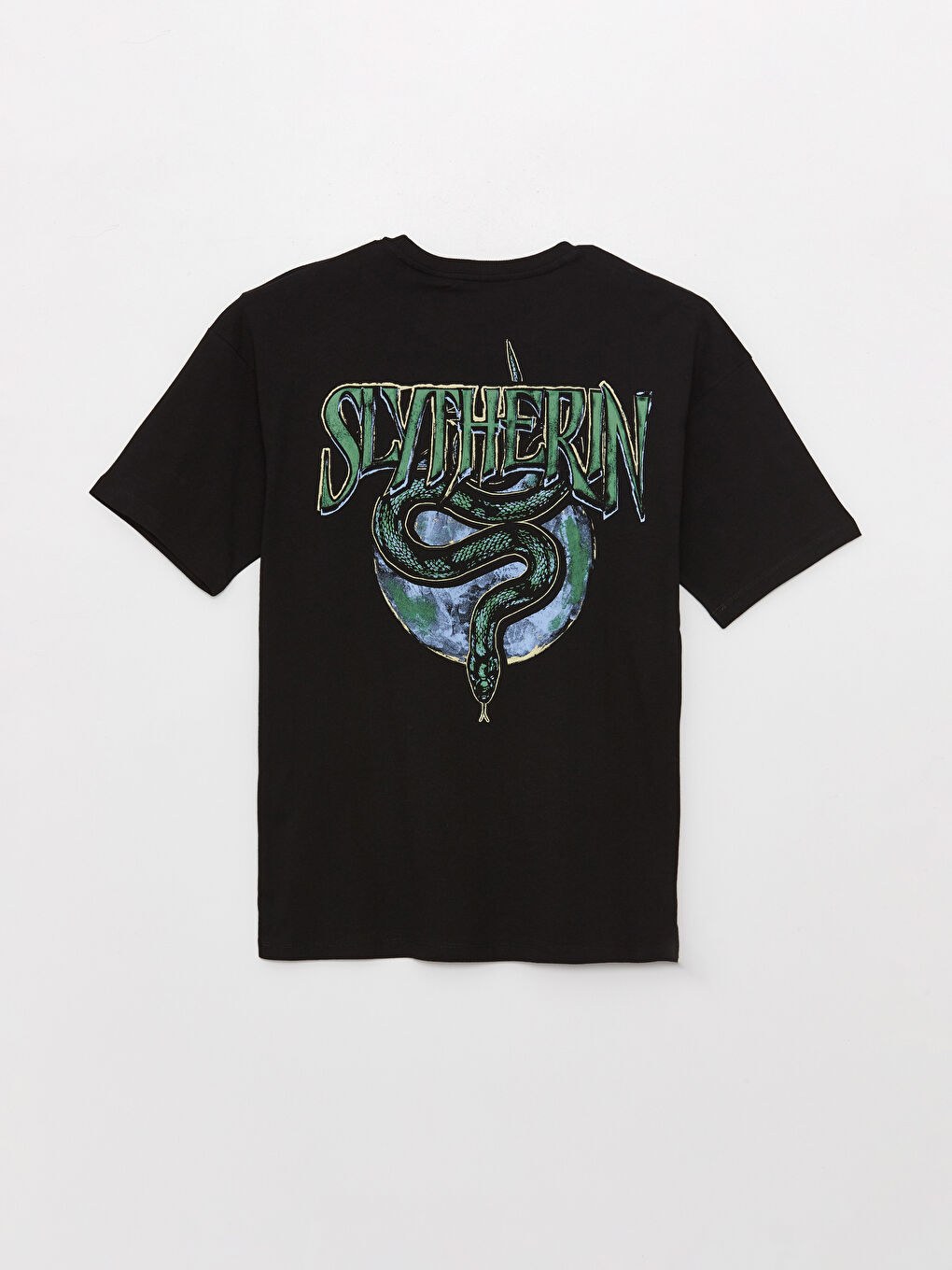 Siyah Bisiklet Yaka Kısa Kollu Harry Potter Baskılı Penye Erkek Tişört-6