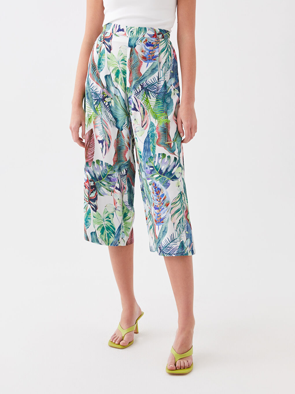 Брюки-капри Женские С Цветочным Принтом, На Эластичной Талии, Удобные-2