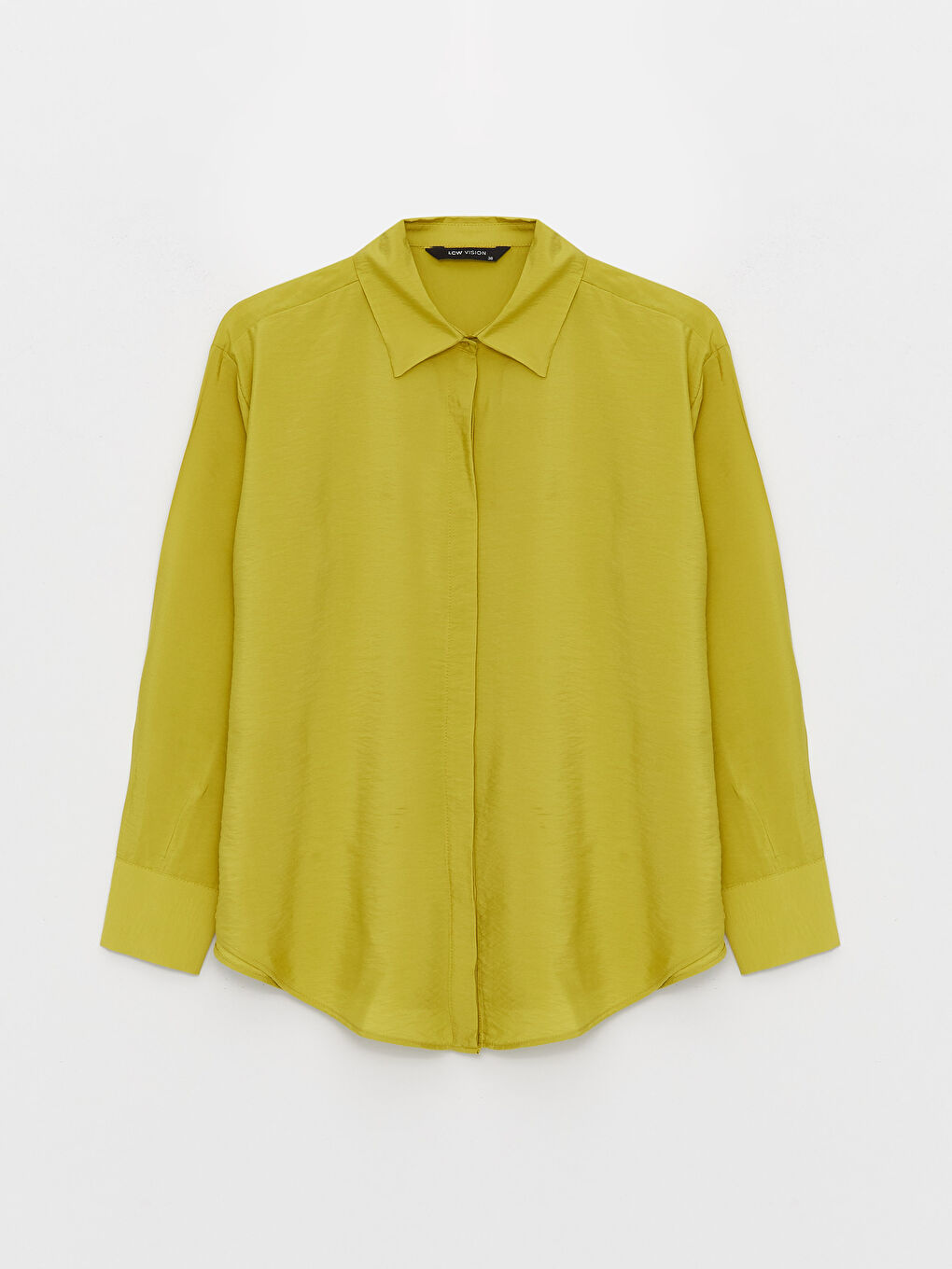 Yeşil Düz Uzun Kollu Oversize Kadın Gömlek-5