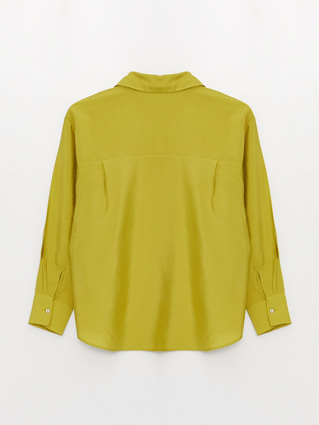 Yeşil Düz Uzun Kollu Oversize Kadın Gömlek-6