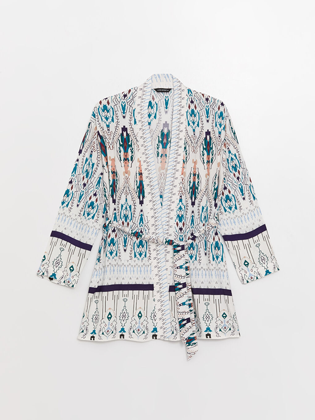Kimono pour Femmes en Popeline à Col Châle Imprimé Manches Longues Surdimensionné-5