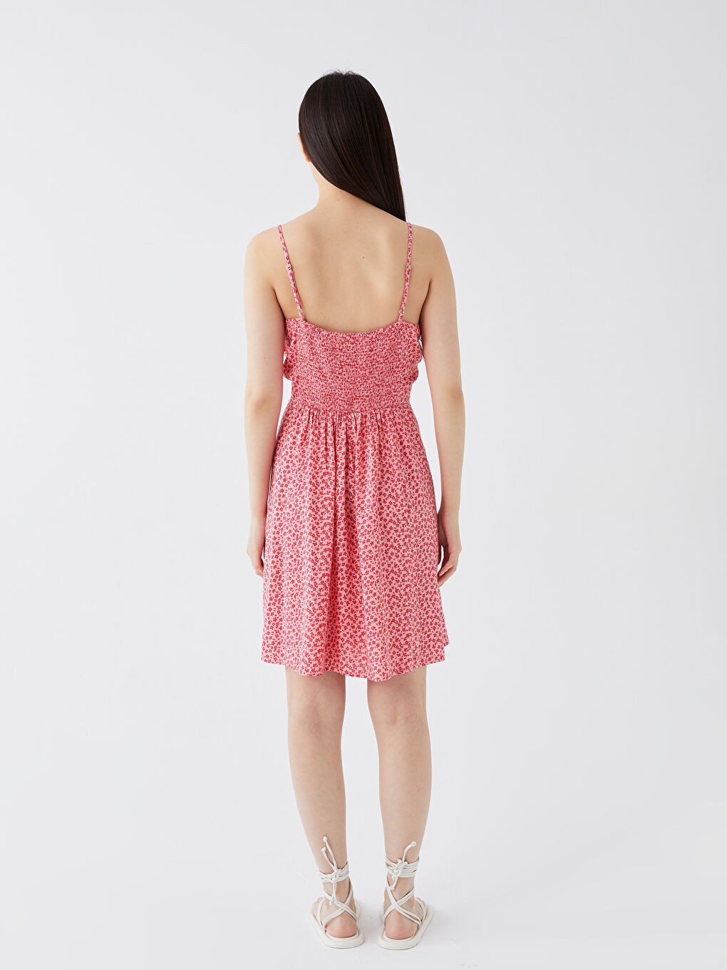 فستان للسيدات بِحَمّالات بنقشة مُزهر وياقة على شكل قلب-4