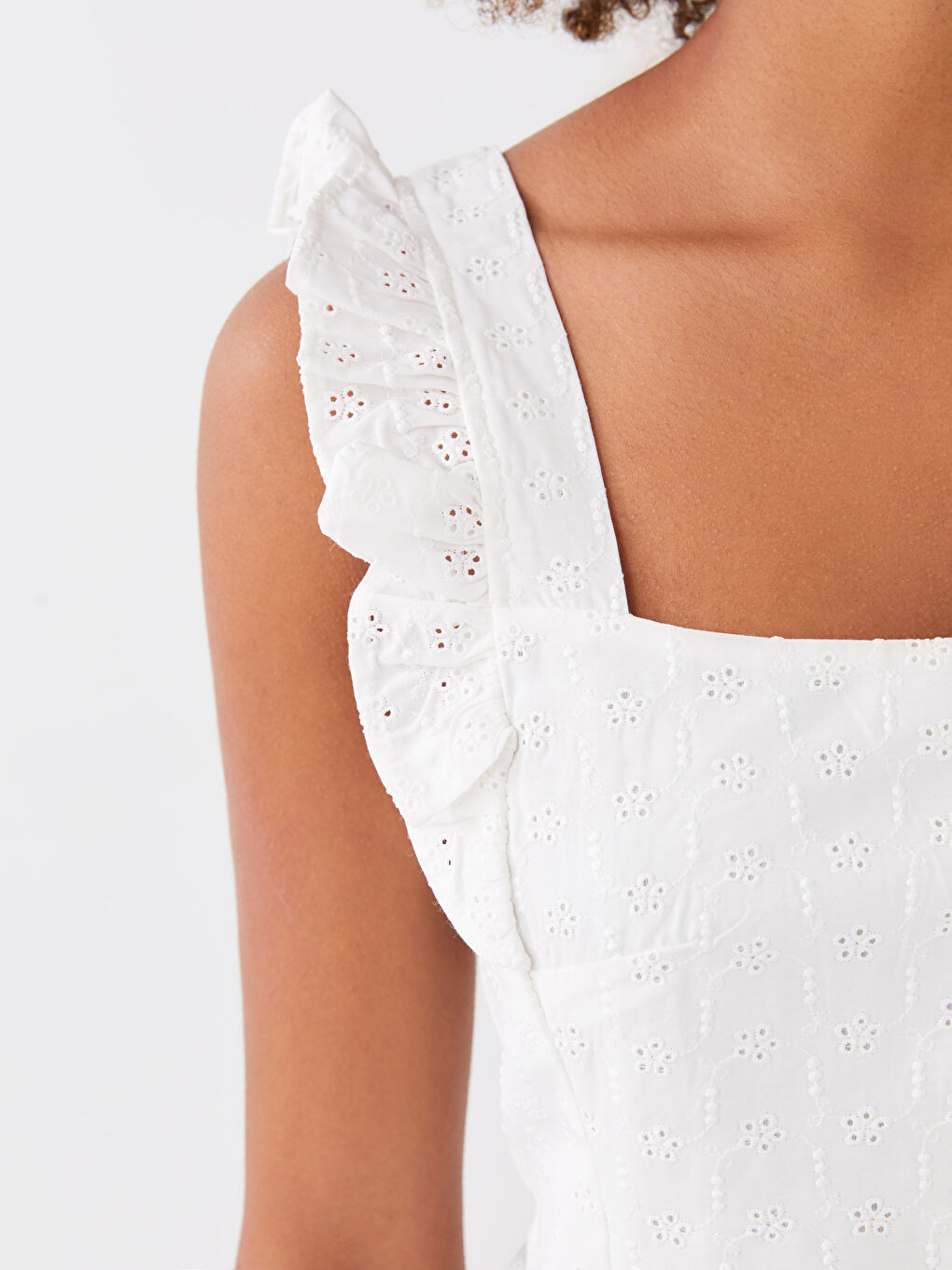 Блузка с квадратным воротником, узорчатая, вышивка, кроп, для женщин-3