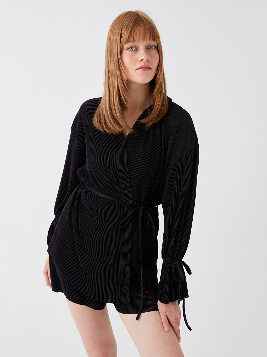 LCW Vision Polo Yaka Düz Uzun Kollu Oversize Kadın Hırka -S3HH86Z8-CVL