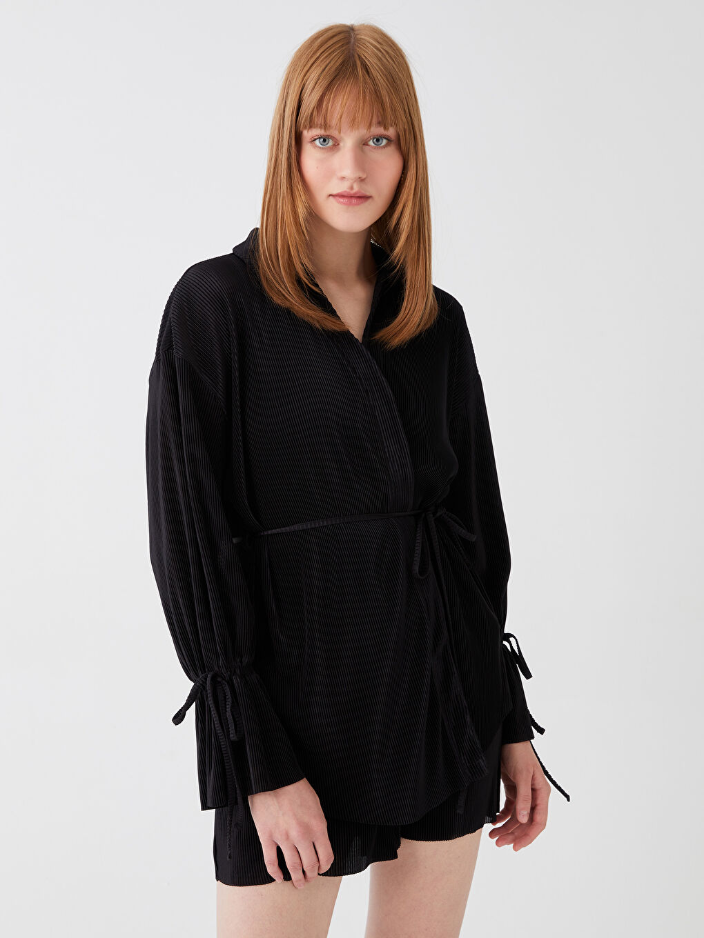LCW Vision Polo Yaka Düz Uzun Kollu Oversize Kadın Hırka -S3HH86Z8-CVL