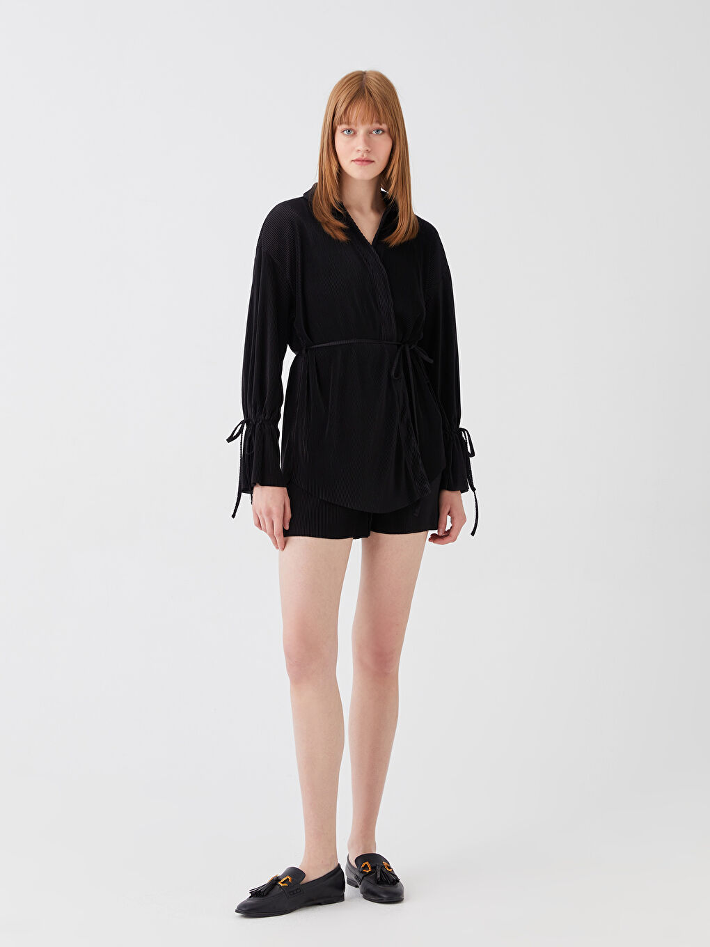 LCW Vision Polo Yaka Düz Uzun Kollu Oversize Kadın Hırka -S3HH86Z8-CVL