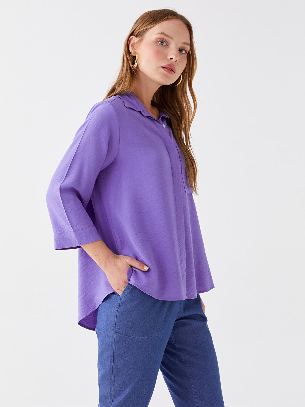 Mor Kadın Düz Gömlek