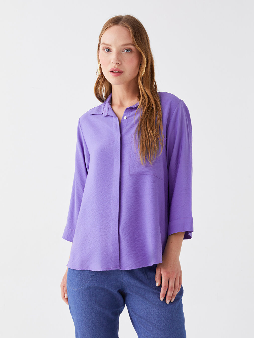 Mor Kadın Düz Gömlek-1