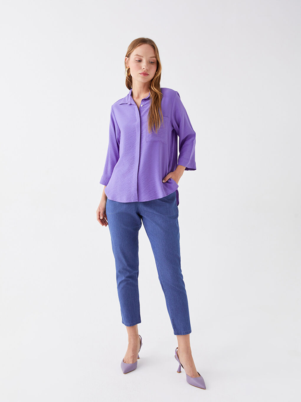 Mor Kadın Düz Gömlek-2