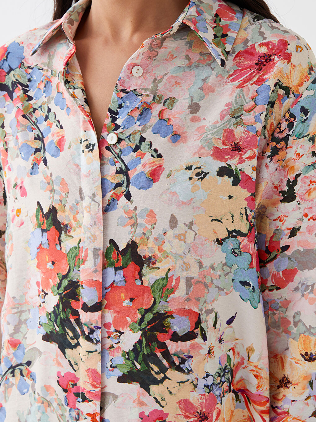 قميص تونيك كم طويل مُزهر للسيدات-3