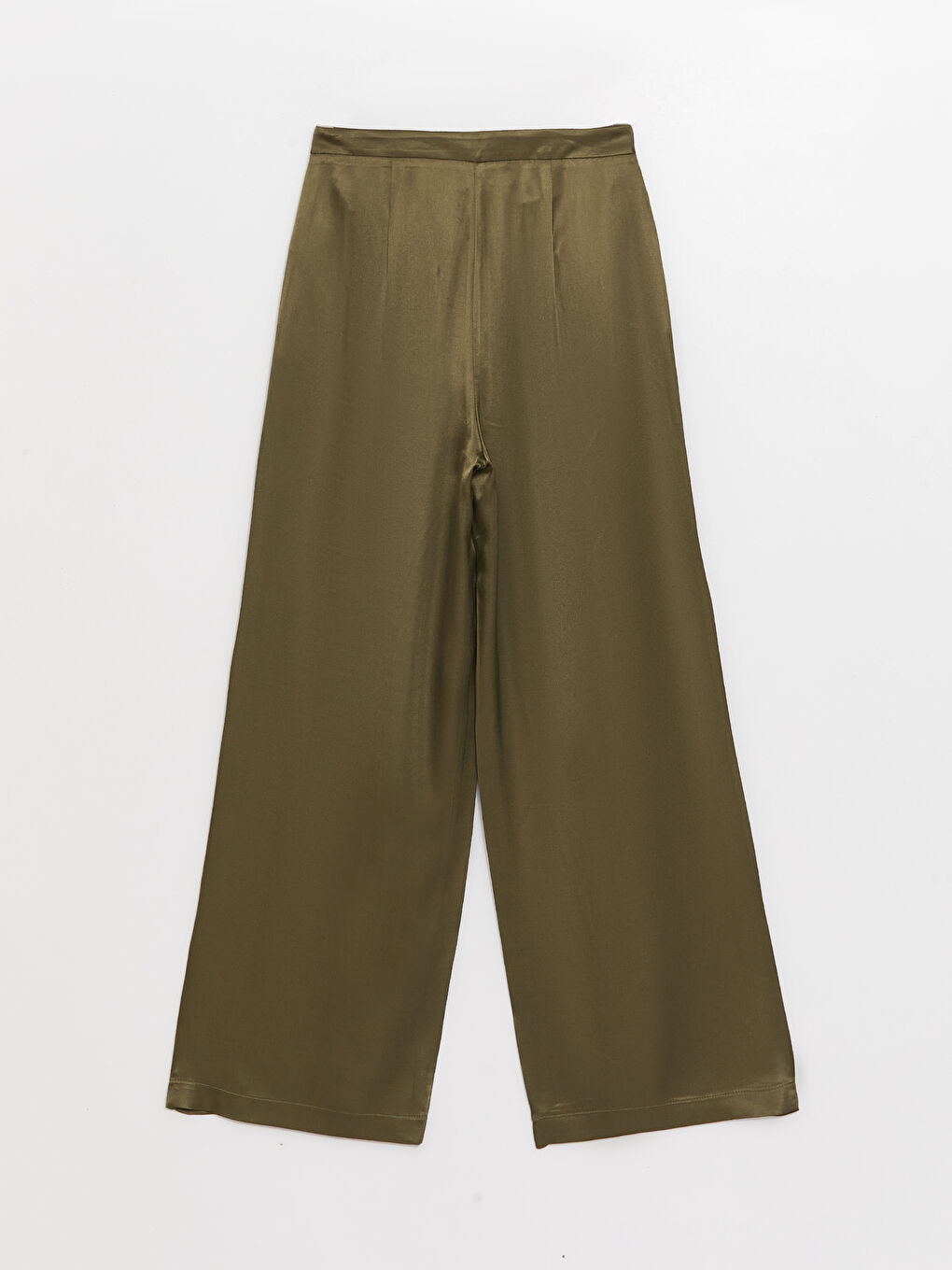 Haki Standart Fit Düz Saten Kadın Pantolon-6