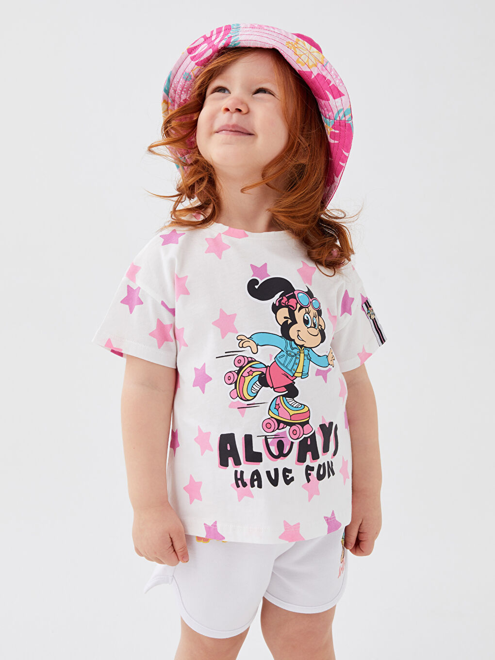 T-shirt pour Bébé Filles à Manches Courtes avec Col Rond et Imprimé Singe Nostalgique