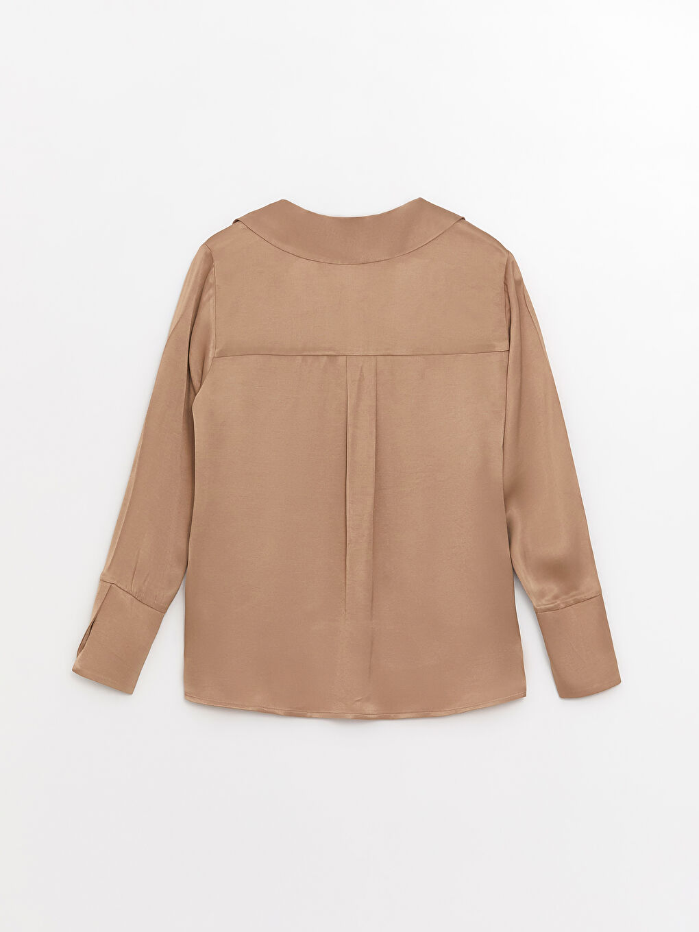 Kahverengi Gömlek Yaka Düz Uzun Kollu Kadın Bluz-6