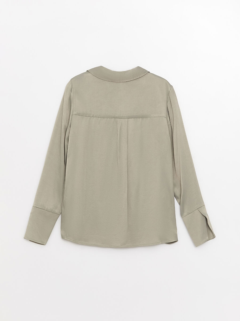 Haki Gömlek Yaka Düz Uzun Kollu Kadın Bluz-6