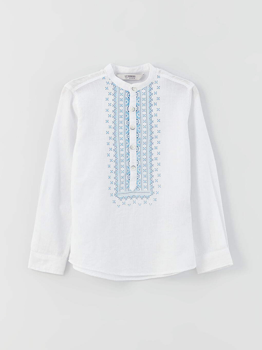 Großvaterkragen Langarm Popeline Jungenhemd-0