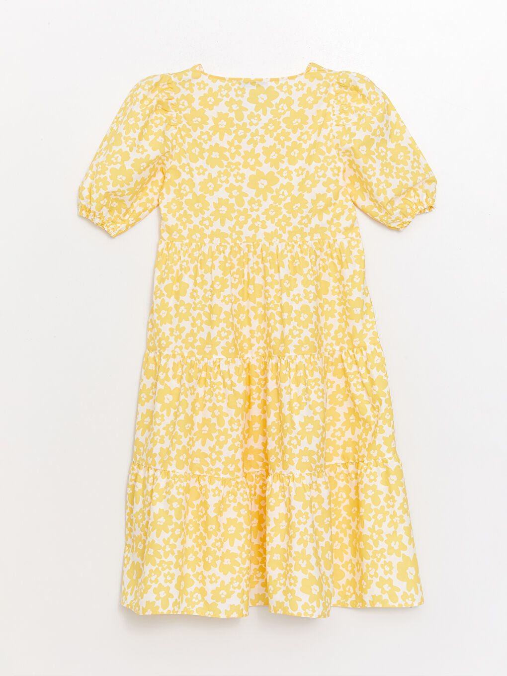 XSIDE Sari V Yaka Çiçekli Kısa Kollu Poplin Kadın Elbise - 8