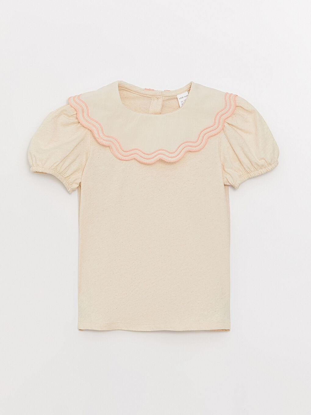 Ekru Bisiklet Yaka Kısa Kollu Kız Bebek Tişört-3