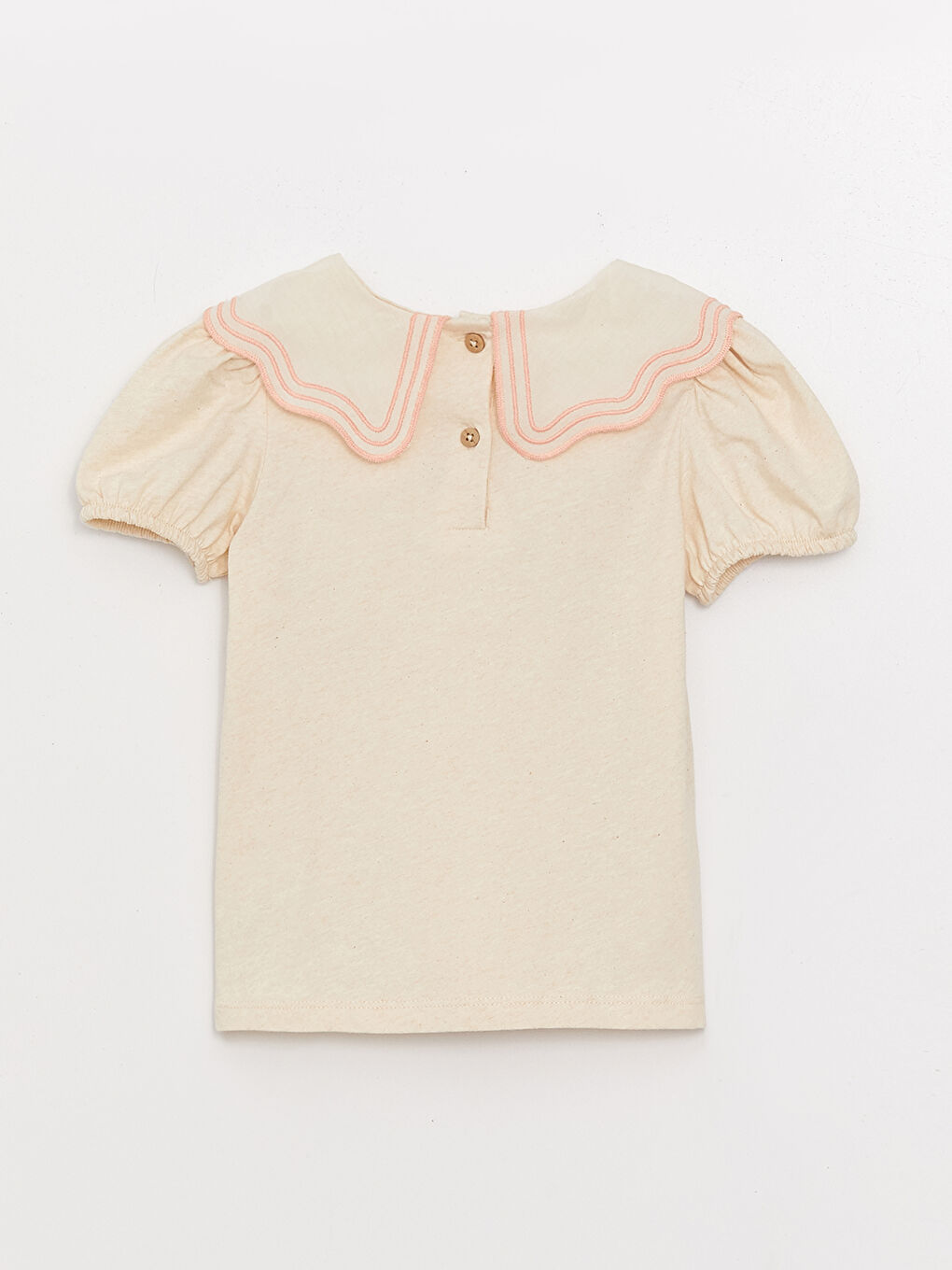 Ekru Bisiklet Yaka Kısa Kollu Kız Bebek Tişört-4