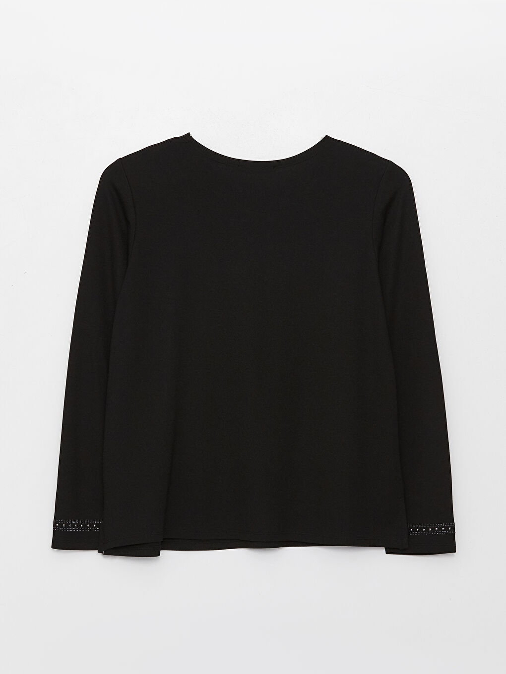 Siyah V Yaka Taşlı Uzun Kollu Kadın Bluz-6