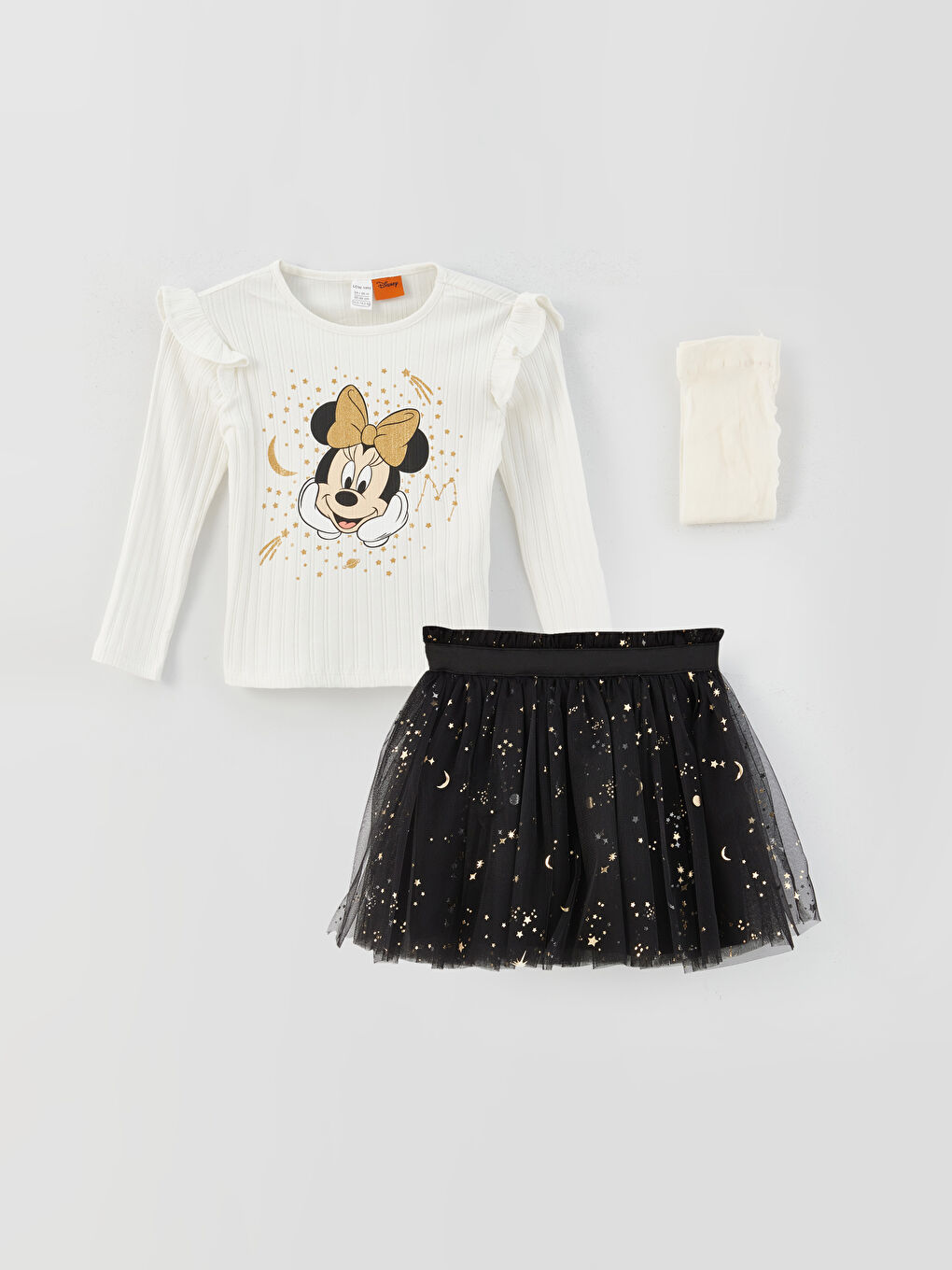 Ekru Minnie Mouse Baskılı Kız Bebek 3'lü Takım