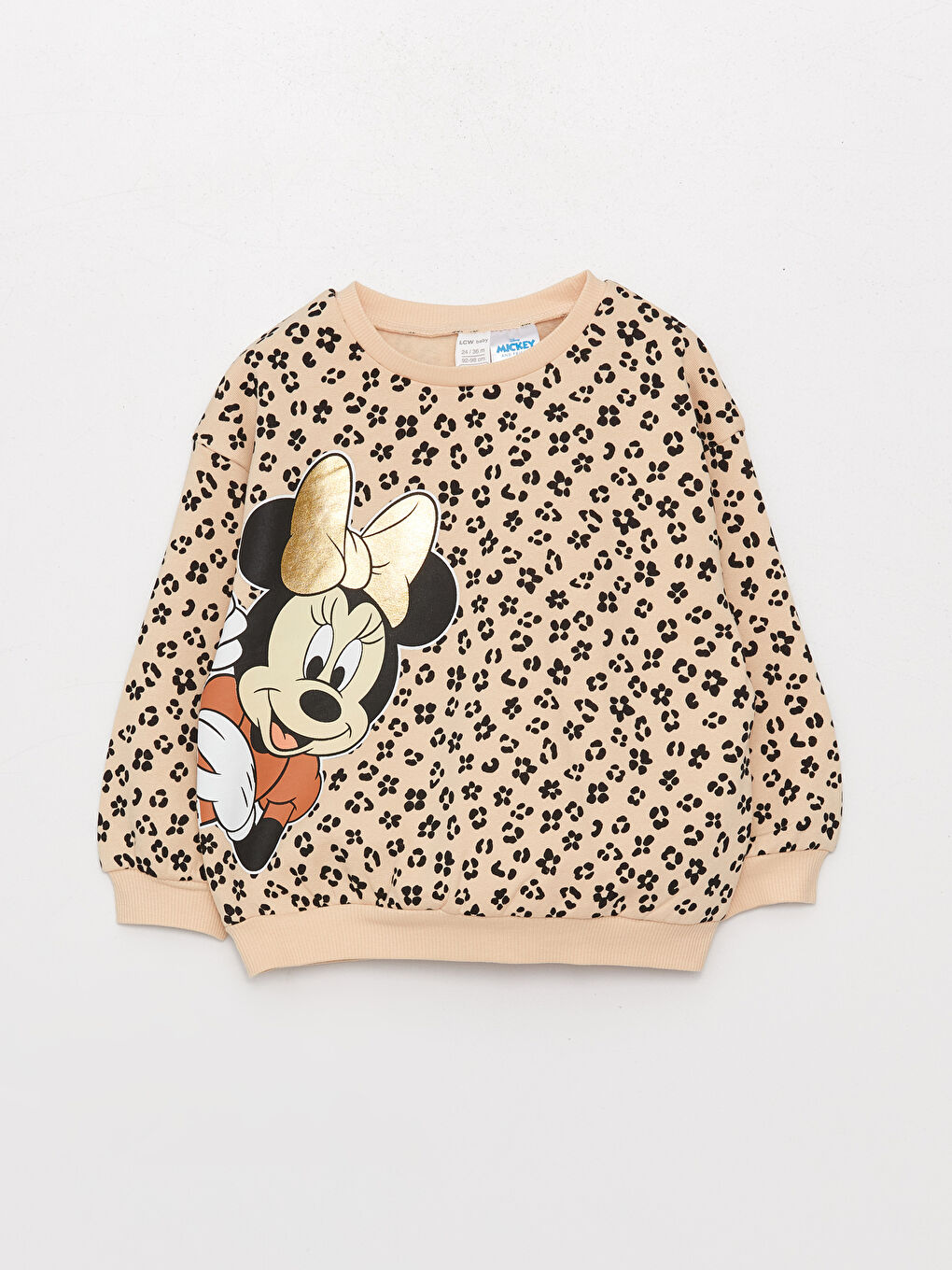 Pembe Bisiklet Yaka Uzun Kollu Minnie Mouse Baskılı Kız Bebek Sweatshirt