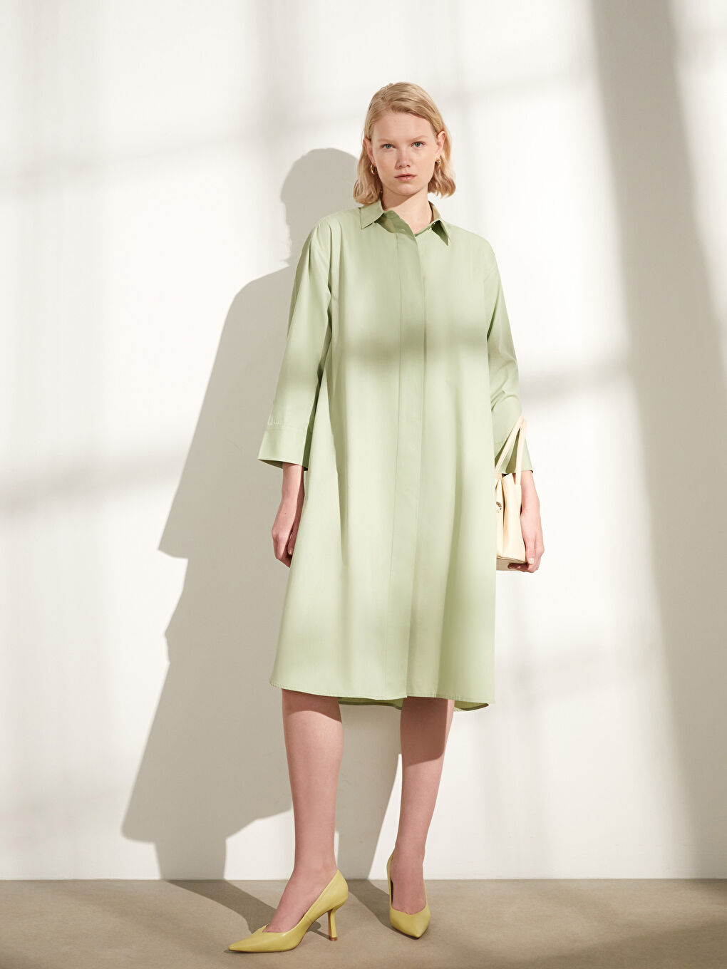 Shirt Neck Regular Long Sleeve Poplin Women's Dress-1