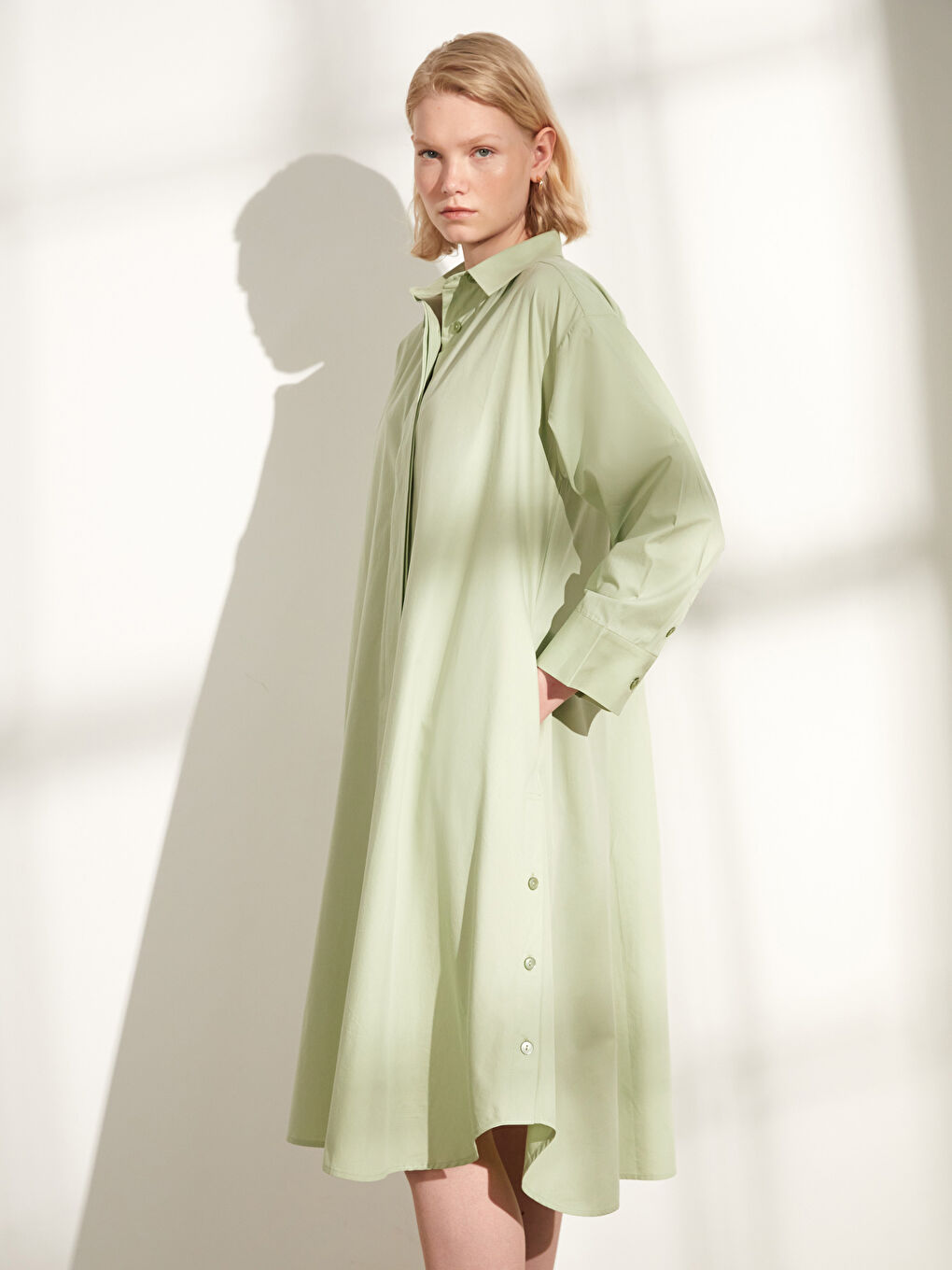 Shirt Neck Regular Long Sleeve Poplin Women's Dress-3