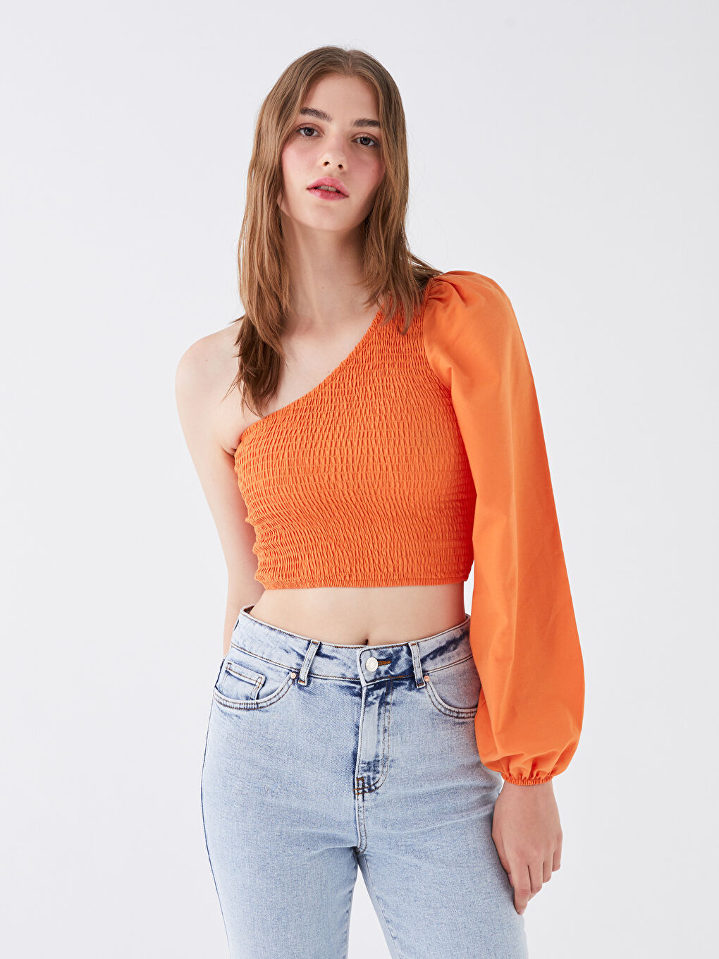 XSIDE Tek Omuz Düz Uzun Kollu Crop Kadın Bluz -S3HJ01Z8-V5J