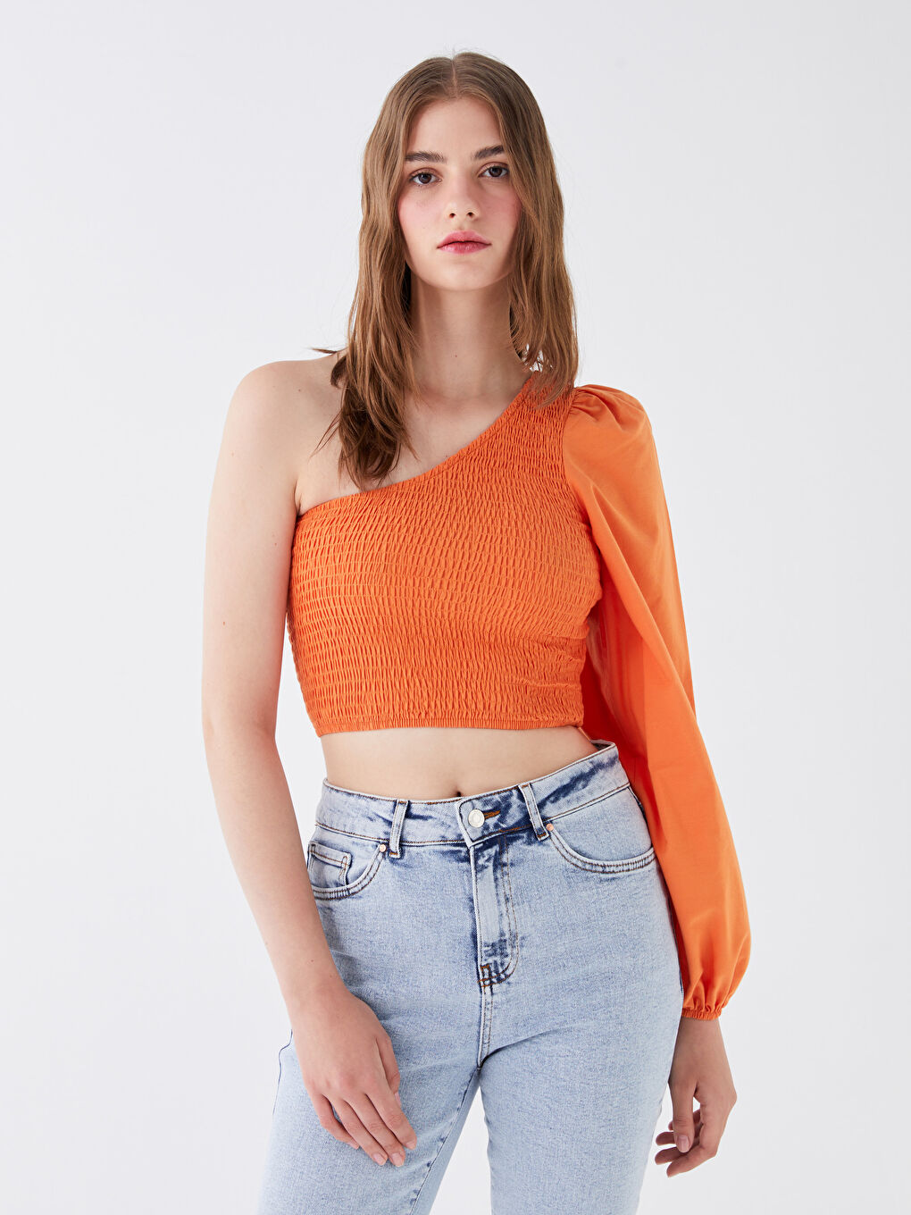 XSIDE Tek Omuz Düz Uzun Kollu Crop Kadın Bluz -S3HJ01Z8-V5J